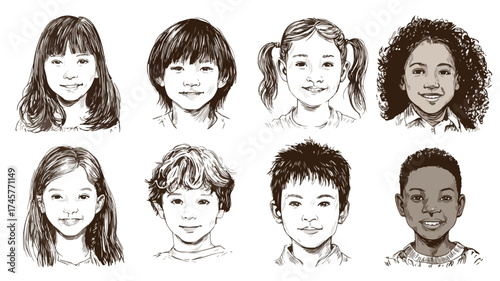 Diverse Portraits of Children from Various Nations and Races for Professional Projects