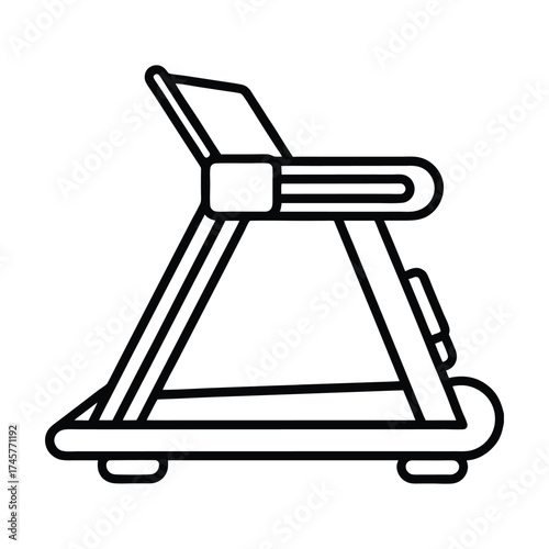 Simple outline drawing of a modern treadmill for home gym or fitness center use