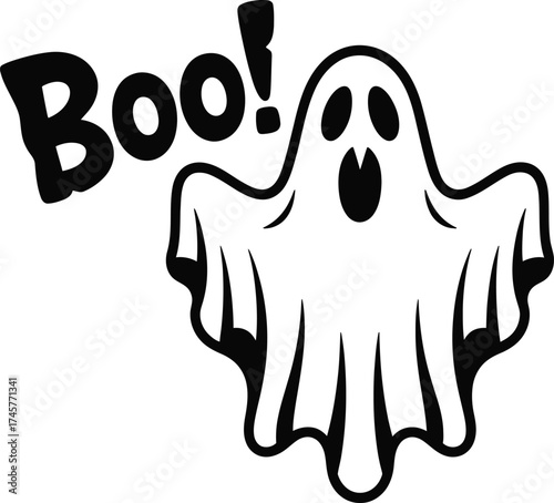 Spooky halloween ghost saying boo with a playful design on transparent background silhouette