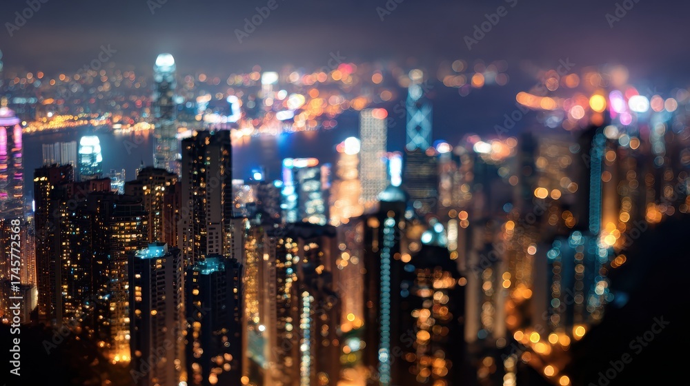 Fototapeta premium blurred lighhts from peak victoria hong kong no logos no brands ar 169
