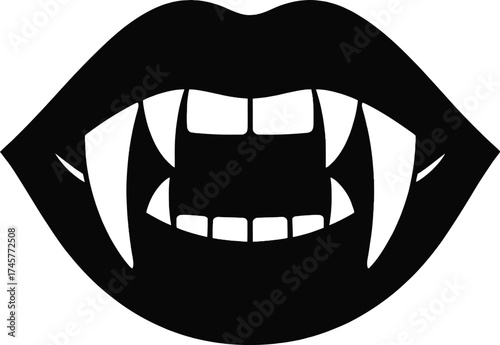 Dark vampire mouth with sharp teeth a striking silhouette on transparent background