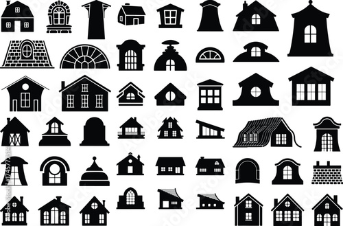 House Rooftop Silhouette Icon Set Window and Roof Home Icon Silhouette Collection