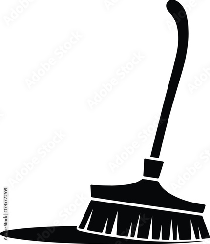 Simple black broom illustration with shadow on transparent background silhouette