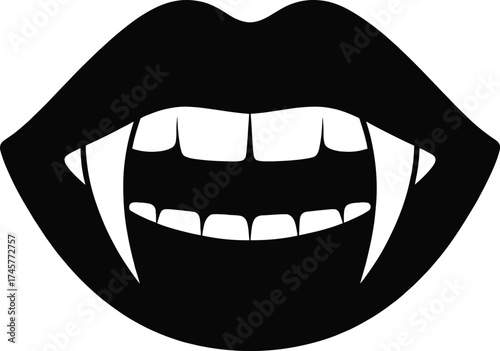 Black lips with prominent fangs a captivating silhouette on transparent background