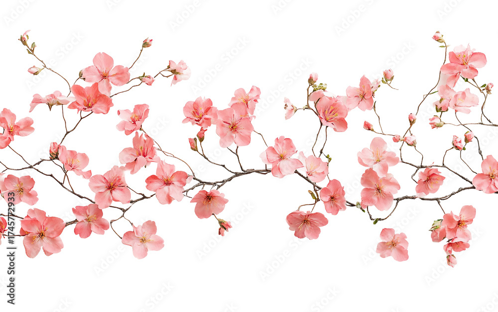 Naklejka premium Soft floral scene featuring blooming cherry blossoms representing peace, nature, and fleeting beauty isolated on transparent background PNG