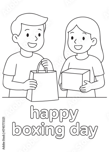 coloring book man giving shopping bag to woman on boxing day
