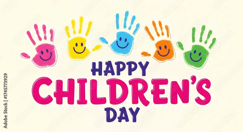 Fototapeta premium Celebrate happy children's day with colorful handprints art