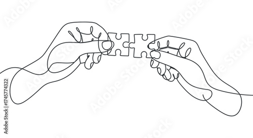 Continuous Line Drawing Hands Connecting Puzzle Pieces Collaboration Teamwork Partnership