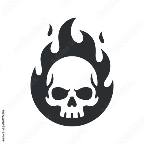 Skull with fire illustration for tattoo designs or halloween vector isolated