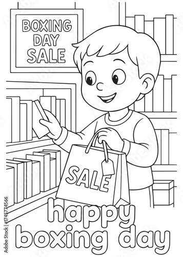 coloring book boy shopping books with sale bag on boxing day