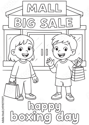 coloring book kids shopping at mall big sale entrance on boxing day