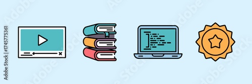 Vector icon sheet of online learning and certification – Perfect for education apps, training programs, or digital study design.