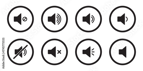 sound on off icons vector in line style . sound volume and mute icon. Volume allow and volume prohibit icon set. Sound and Mute. Volume icon set. EPS