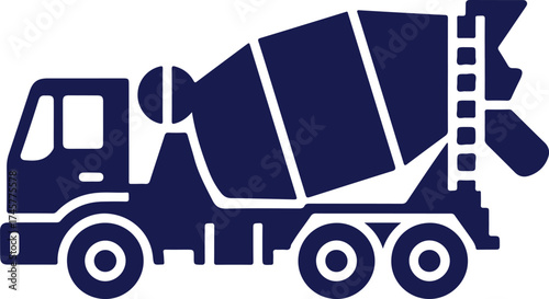 Dark Blue Silhouette of a Cement Mixer Truck on a White Background Keywords: cement mixer truck, construction vehicle, concrete
