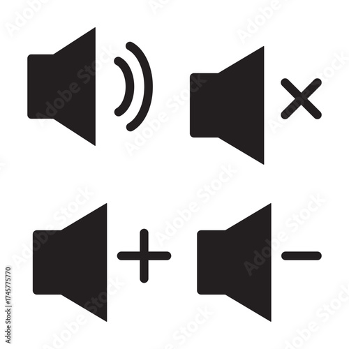 Sound off and on icon, an icon that increases and reduces the sound. Icon showing the mute. A set of sound icons with different Sound signal levels in a flat style. EPS 10