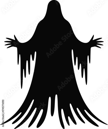 Dark hooded figure with flowing robes a striking silhouette on transparent background