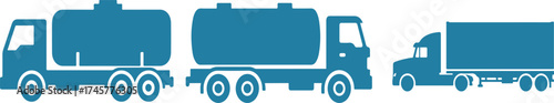 Tanker Trucks and Box Truck Icons in Blue fuel truck liquid transport