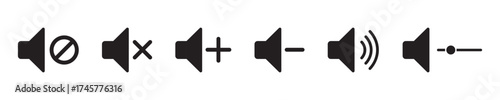 Sound volume icons set with different signal levels on white background. Аn icon that increases and reduces the sound. Speaker icon set. volume icon vector. loudspeaker icon vector. design eps 10
