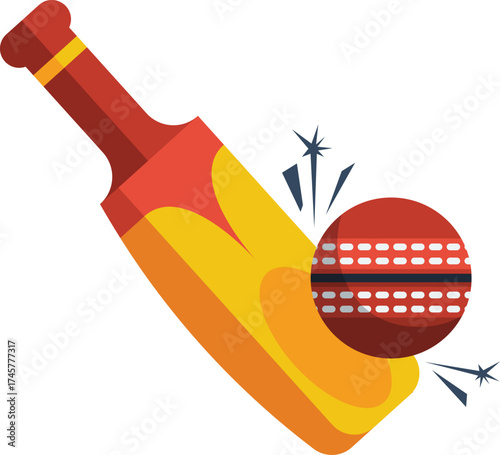 Cricket Symbol: Crossed Bats and Red Ball