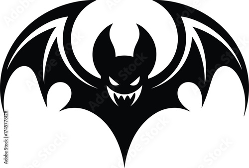 Dark bat with spread wings scary design element on transparent background silhouette