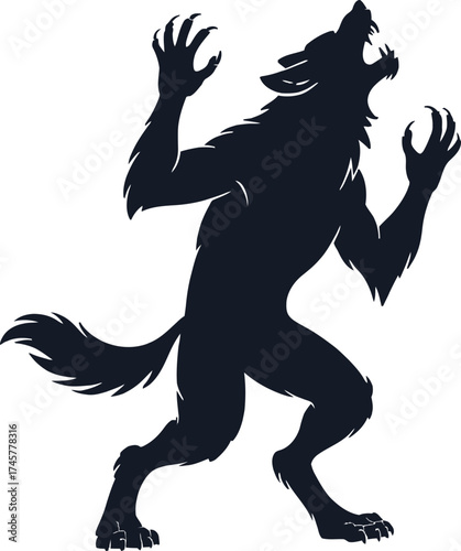Roaring werewolf in a dynamic pose stunning black silhouette on transparent background