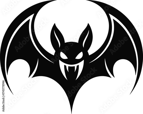 Detailed black bat illustration with spread wings on transparent background silhouette