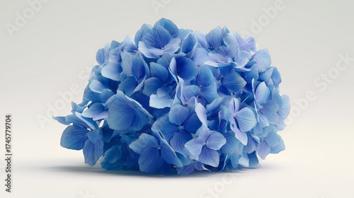 A single blue hydrangea cluster, isolated on a pure white background for garden themes.