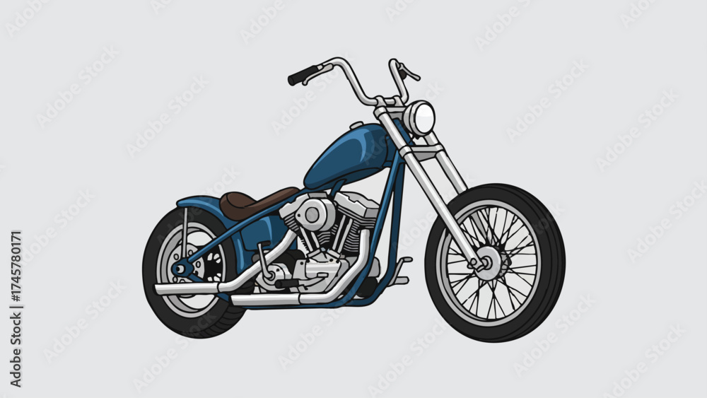 Obraz premium Classic chopper motorcycle vector in 3/4 angle view with clean flat design
