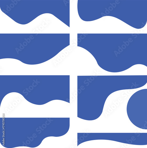 Collection of eight abstract blue and white fluid shapes and organic forms for design backgrounds