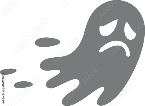 Sad little ghost floating with a downcast expression on transparent background silhouette