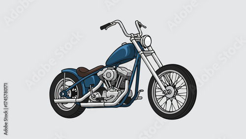 Classic chopper motorcycle vector in 3/4 angle view with clean flat design