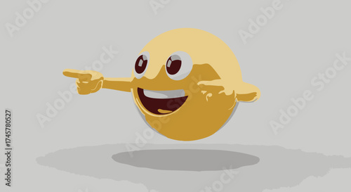 Animated 3D character enthusiastically pointing with both hands, embodying a cheerful and playful graphic element, conveying positive direction or choice