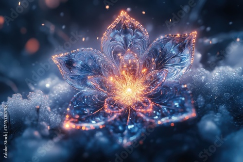 Snowflake adorned with flower.