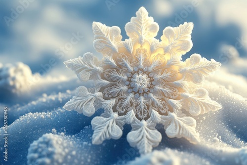 Snow covering the floor with falling snowflakes.