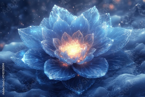 Blue flower with a glowing center.
