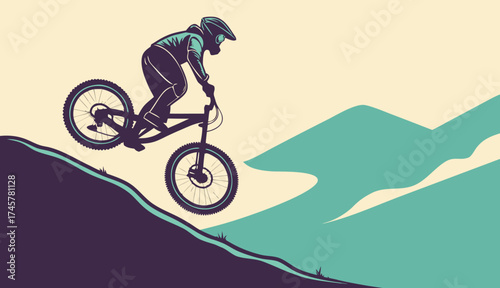 Exciting Female Mountain Biker in Action | Adventure Sports Art Poster