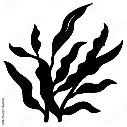 Kelp Plant Silhouette Minimal Vector Underwater Seaweed Illustration
