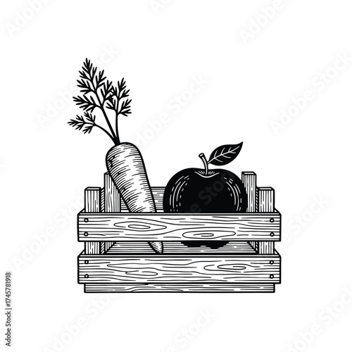 Icon of farmer's produce, featuring fruits, vegetables, and vegetarian foods, presented as a vector on a white background