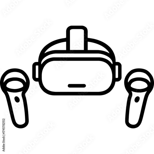 Vr headset with controllers outline icon vector