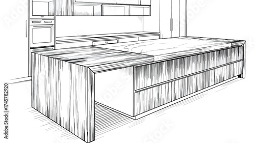 Modern Wooden Kitchen Island Countertop in Stylish Home Interior Design