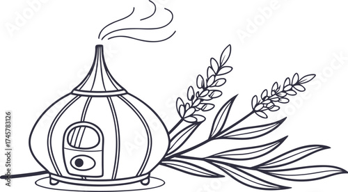 diffuser with steam lines line art drawing herbal