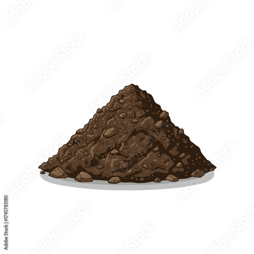 A large brown mound of organic compost seen from the side, depicted as a standalone illustration, representing fertile soil for garden crops, the composting of fallen leaves, and the conversion of