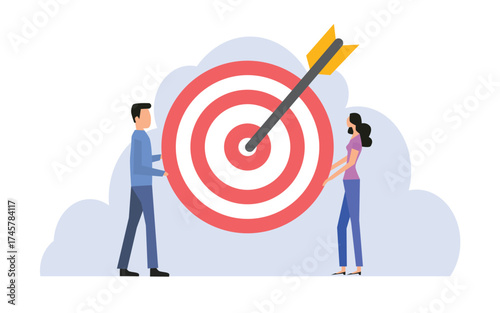 Success strategy for goal achievement and challenge, people holding circle target