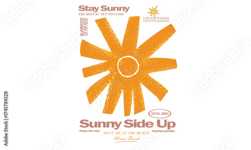 Abstract sun artwork. Sunshine vector graphic design for apparel, posters, background and others. Sunny side up. Spring summer trend design.