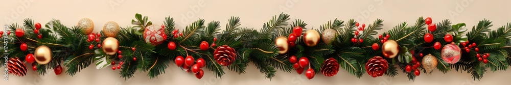 Fototapeta premium Christmas wreath illustration.