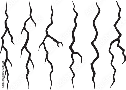 Ground Cracks Silhouette Set Vector Illustration