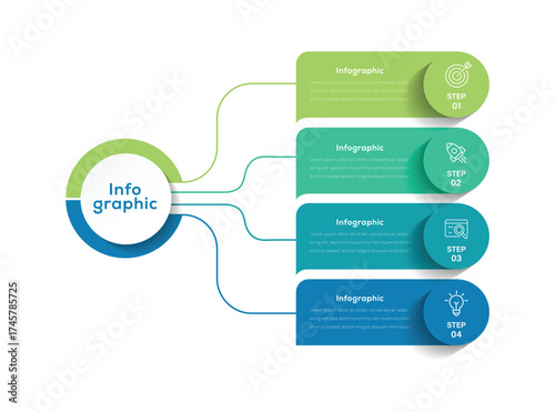 Rectangular layout diagram with 4 steps, circular layout diagram infographic element template. Can be used for brochure, diagram, workflow, timeline, web design.	
