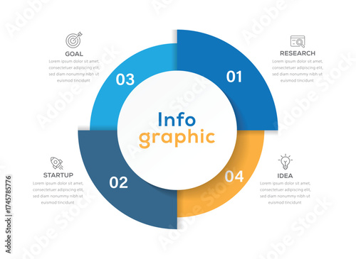 Circle infographic template with 4 steps or options, process chart. Can be used for brochure, diagram, workflow, timeline, web design.	