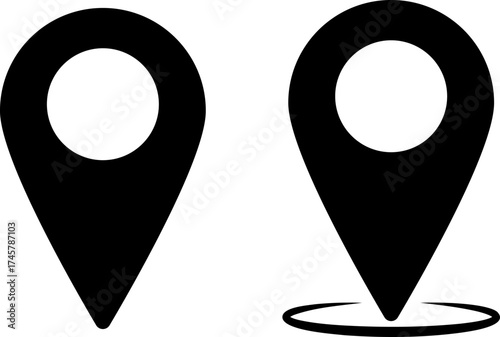Two black location pointers one with a circle outline