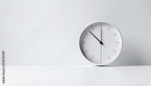 Modern analog clock against a plain white backdrop, Generated with AI.